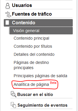 Analitica de la pagina