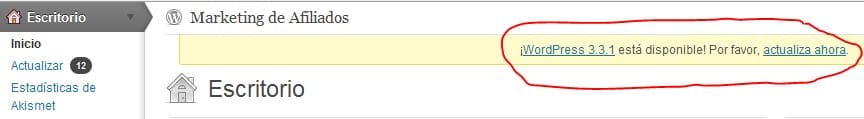 actualizacion de wordpress